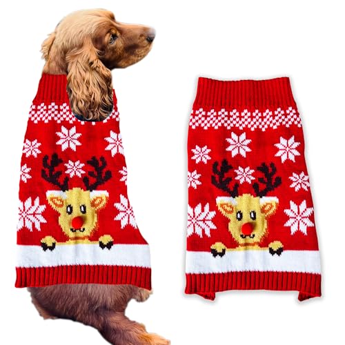 Christmas Dog Jumper Red Reindeer XXL Winter Sweater Coat for All Breeds and Sizes (S to XXL Dogs) Cute Xmas Clothes for Dogs Puppy Outfit