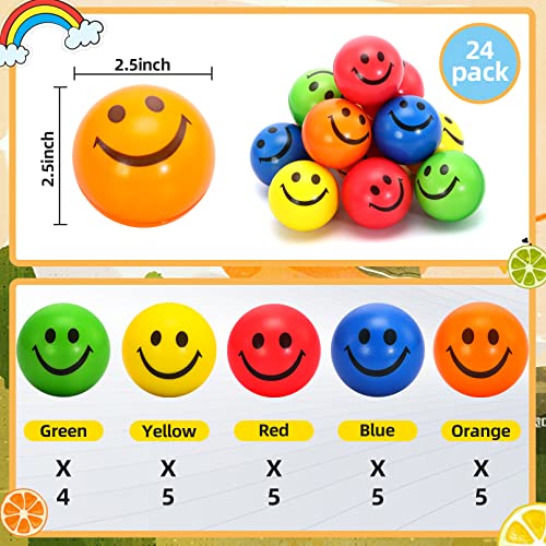 24-Pack-Stress-Balls-Bulk25-Inch-Face-Squeeze-BallsSmile-Face-Stress-BallsParty-Favor-Soft-BallsStress-Relief-Balls-for-Finger-Exercise-School-Carnival-RewardAssorted-Colors-Random