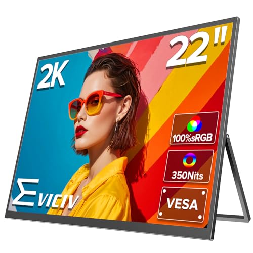 EVICIV 22" QLED Portable Monitor, 2K External Screen for Travel, VESA Portable Screen w/Kickstand & Speakers, USB-C Mini HDMI External Screen for Laptop/PC/Phone, Compatible with PS3/4/5/Xbox/Switch