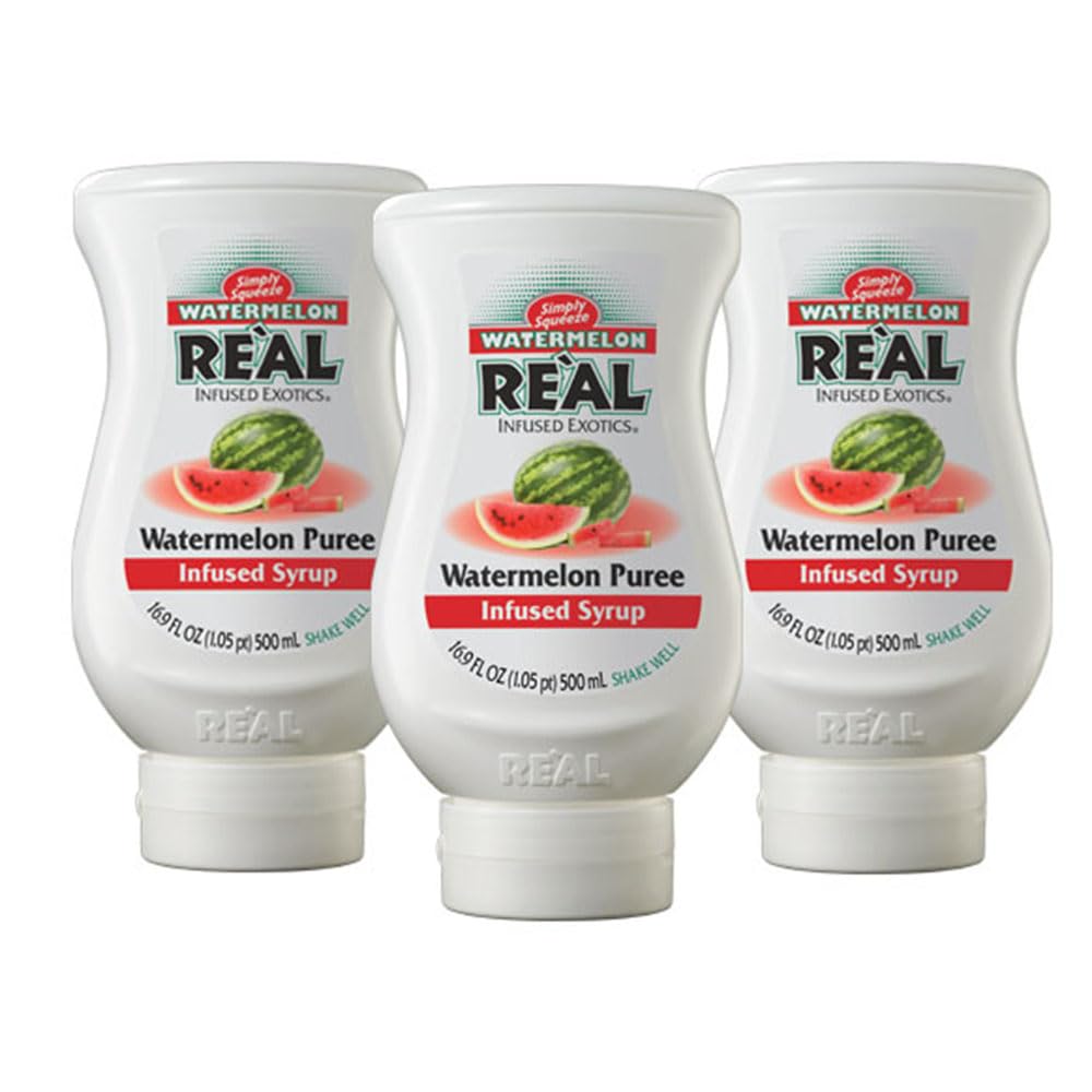 Watermelon Reàl Infused Exotics, Watermelon Puree Infused Syrup, 16.9 FL OZ Squeezable Bottle (Pack of 3)