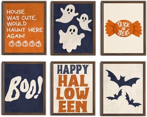Halloween Wall Art Decor, Ghost Pumpkin Bat Candy Painting Poster, Cute Boo Print Pictures for Living Room Bedroom Bathroom Home Decoration 8 * 10 in (Poster No Frame)