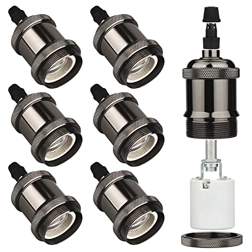 E27 Lamp Holder, 6 Pcs E27 Bulb Holder, Gloss Black Vintage Socket Light Bulb Holder, Ceramic Rated 4A 250V, for DIY Pendant Lamp Ceiling Hanging Light Retro Edison Screw Bulb Holder Adaptor