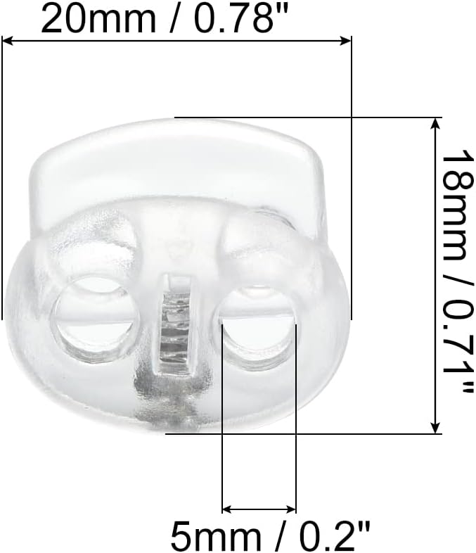 PATIKIL 0.7x0.8 Cord Locks, 100 Pack Double Hole Spring End Toggle Stopper for Drawstring Bag Shoelaces, Clear