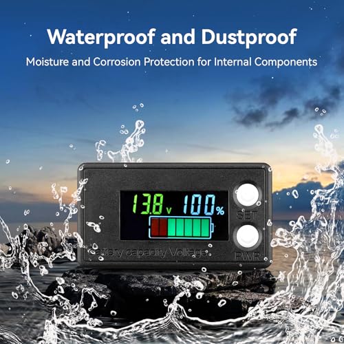 Image of DROK Waterproof Battery Monitor 12V 24V 36V 48V 72V Battery Meter 8-100V, Capacity Tester LCD Display Color Screen Backlight, Fit for Car Golf Cart RV Marine