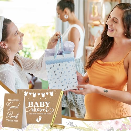 Image of Fuyoooo Kraft Paper Baby Shower Guest Book Baby Shower Sign in Guest Book Reception with Sonogram Page Keepsake Includes Gold Pen Table Card and Adhesive Photo Corner for Birthday
