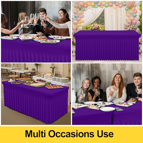 Image of Smiry Spandex Elastic Fitted Table Cloth Skirt for 4FT Rectangle Table | Stretch Washable Table Cloth, Banquet Table Cover for Wedding, Party, Indoor & Trade Shows, (Purple, 48Lx30Wx30H)