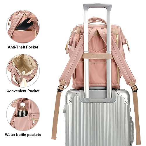 Kah&Kee Leather Backpack for Women and Men 15-inch Laptop Bag | Teacher Professional, Diaper Bag Backpack, Ideal for Work, School, Nurse, College & Travel (Tan Pink II, Medium)2