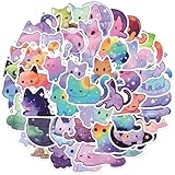 jjlin 50Pcs Cute Starry Sky Cat Stickers, Rainbow Color Cat Stickers, Galaxy Collection Stickers for Water Bottles, Pet Lover Gifts for Kids Men and Women (Astral Cat), JJLIN-1