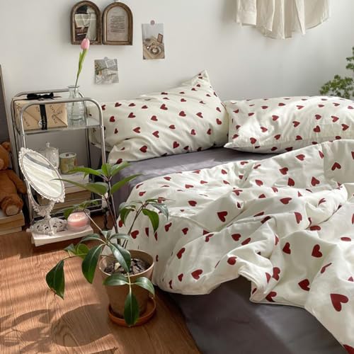 AShanlan Herzen Bettwäsche 155x220 Rot Weiß Bettbezug Kissenbezug 80x80 cm – Ansicht 5