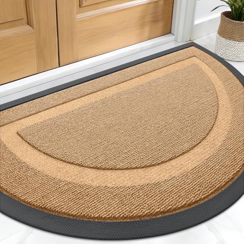 Image of OLANLY Half Circle Door Mat Indoor Outdoor Entrance Welcome, Waterproof All-Season, All-Weather Doormat, Sturdy Natural Rubber, Low Profile, Easy Clean Patio Porch Entryway Mat, 33x21, Butter Yellow