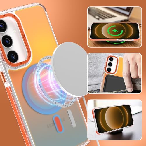 Image of Magnetic Case for Samsung Galaxy S25 FE 5G [Compatible with Magsafe] [Cute Fashion Fluorescent Design] [1 Screen Protector] Slim Translucent Matte Case for Galaxy S25 FE 5G 6.7 inch, Orange
