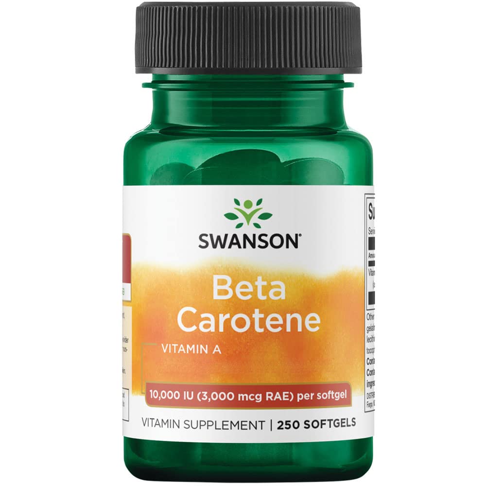 Swanson, Beta Carotene, 10.000IU (3.000mcg), 250 Capsule morbide, Altamente Dosato, Testato in Laboratorio, Senza Glutine, Non OGM