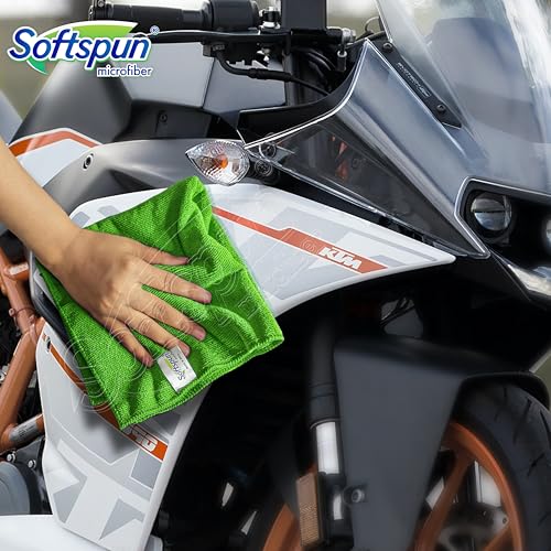 Image of SOFTSPUN Microfiber Cloth - 5 pcs - 40x60 cms - 340 GSM Green - Thick Lint & Streak-Free Multipurpose Cloths - Automotive Microfibre Towels for Car Bike Cleaning Polishing Washing & Detailing