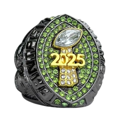 Legacy Rings 2025 Fantasy Football Championship Trophy Ring | Black Gunmetal Plated Award for Fantasy Football League Winner | Color Stones