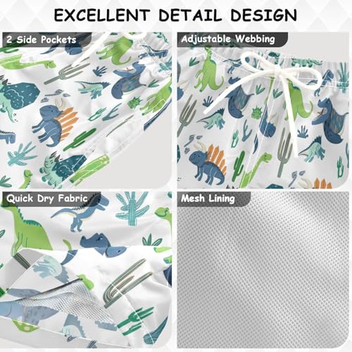 Kids Swimming Shorts, Anti Chafe Swim Trunks for Boys 2 T, Cute Dinosaurs White3