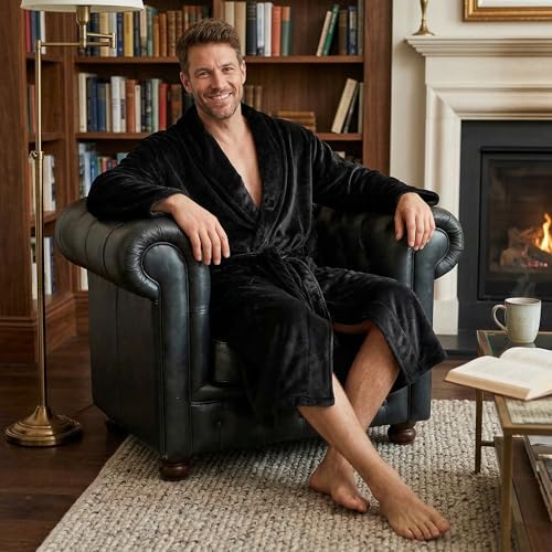 Image of U2SKIIN Mens Fleece Robe Plush Collar Shawl Bathrobe
