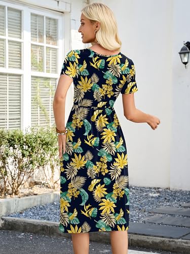 Image of Heymoments Women's Casual Short Sleeve Midi Dress Crewneck A Line Tiered Flowy Loose Travel Long Dresses with Pockets