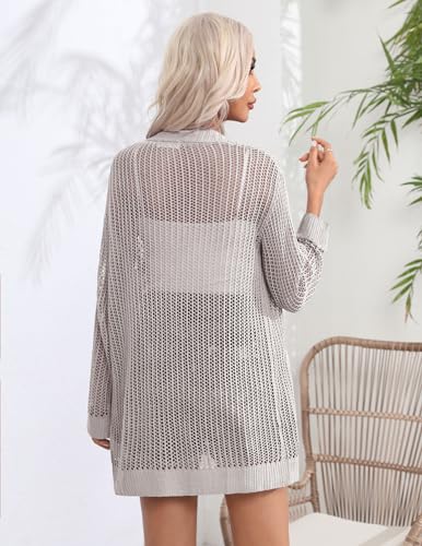 Image of Zeagoo Women 2025 Lightweight Crochet Cardigan Long Sleeve Open Front Knit Sweater Summer Kimono Cover Up with Pockets