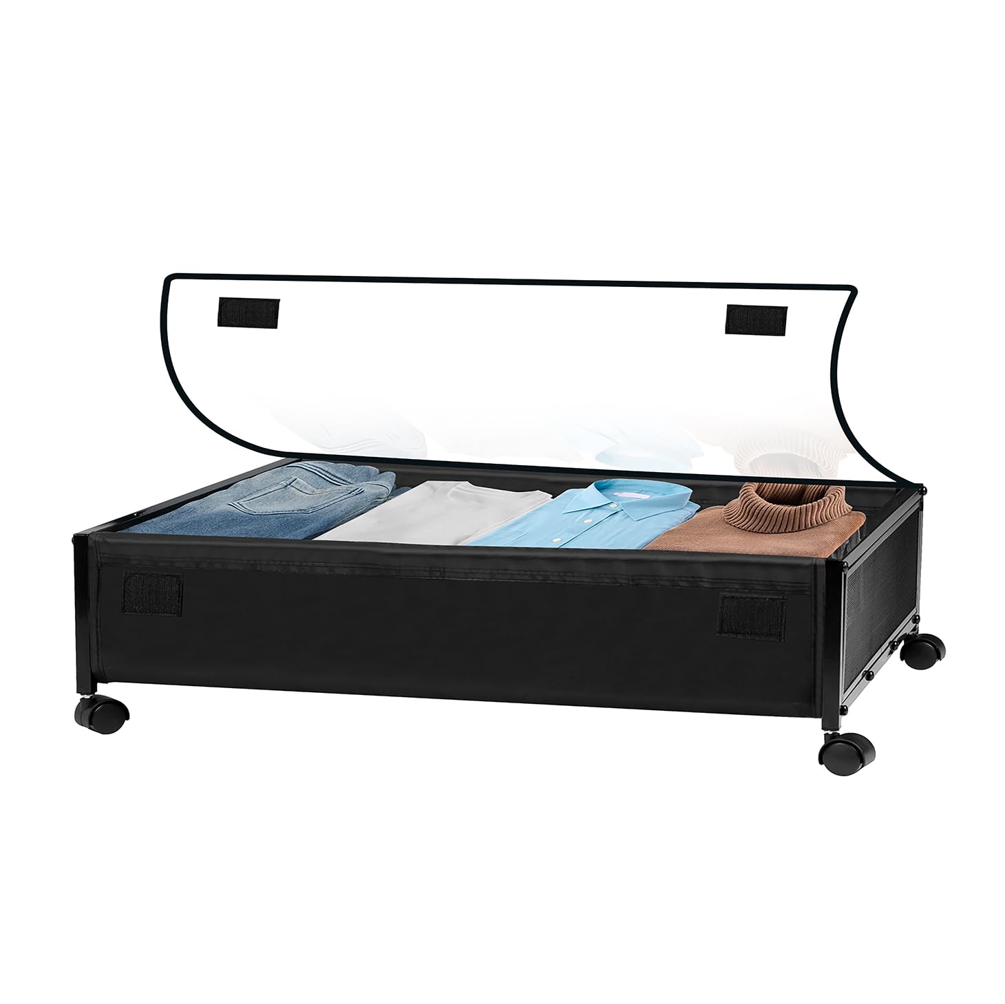 Under Bed Storage with Wheels, Upgraded Under Bed Rolling Storage with Clear Lid, Under Bed Shoe Storage Organizer Bedroom Underbed Large Capacity Storage Cart for Clothes Shoes Toy Book Blanket