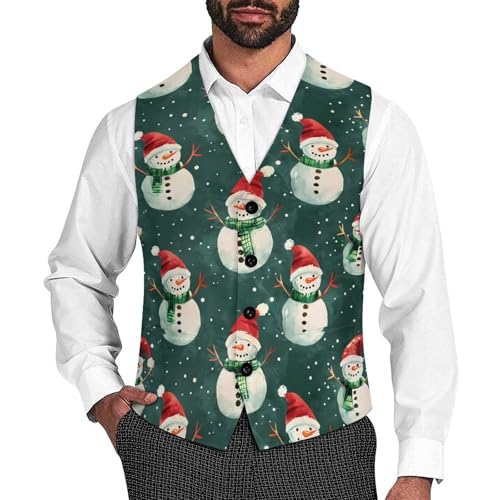 Cute Snowman Novelty Men's Suit Vest Funny Formal Dress Vests Business Waistcoat