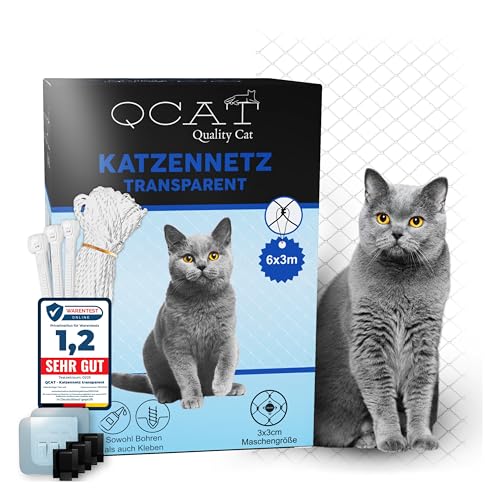 QCAT 7in1 Katzennetz für Balkon | universell, ohne Bohren, reißfest, Anpassungsfähig | Balkonnetz Fensterschutz Katzengitter Katzenschutz f. Katzen...