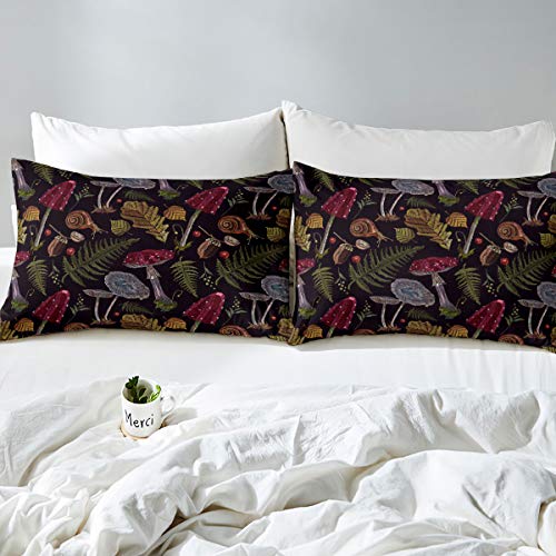 Wild Mushroom Duvet Cover Set Burgundy Plant Fallen Leaves Bedding Set 2Pcs For Kids Farmhouse Style Snail Print Comforter Cover Soft Polyester Quilt Cover With 1 Pillow Case(No Comforter) Twin #TOP1