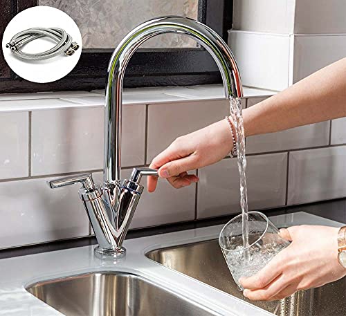 Kitchen Sink Mixer Tap Swivel Spout Dual Lever Faucet Monobloc Hot & Cold Taps 360° Swivel Spout Modern Chrome Kitchen Mono Sink Basin Mixer Tap
