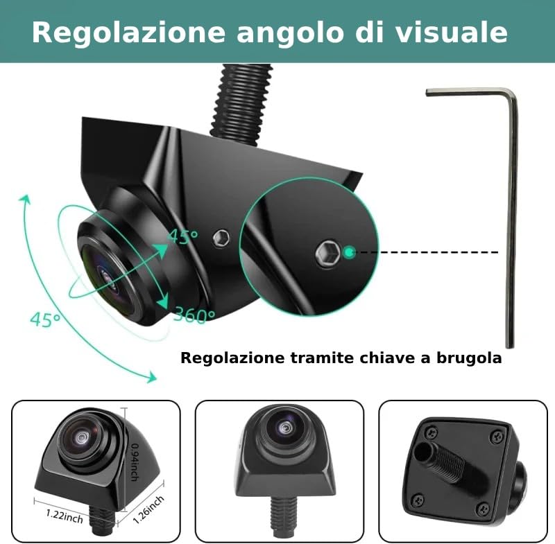 Proxel Telecamera Retrocamera Posteriore AHD 1080P per Auto – Grandangolo Fisheye Regolabile, Visione Notturna, Impermeabile IP69, Compatibile con Autoradio e Monitor AHD – Per Auto, Camper, Furgoni