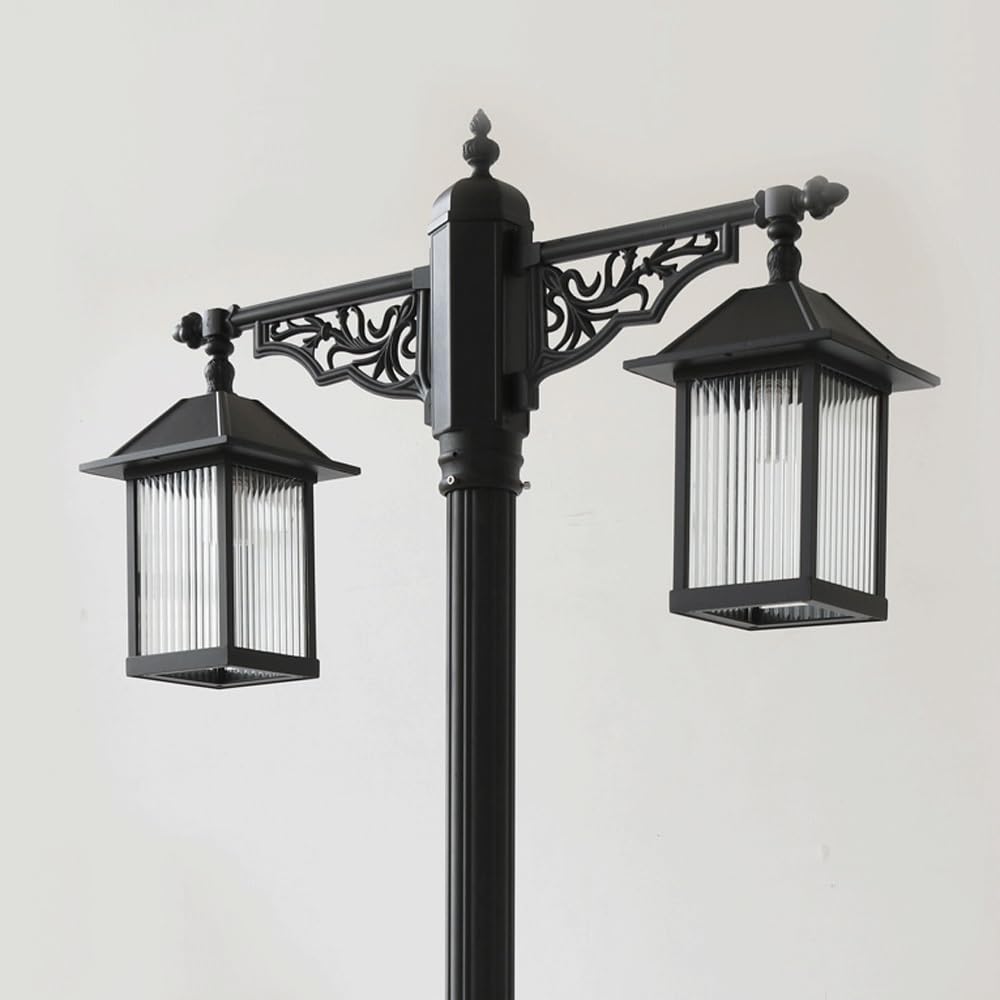 Lampa o wysokim słupku w czarnym wykończeniu ogrodzenie uliczne światło odporne na deszcz słupek oświetlenie na podwórko ogród patio, 2-światła-94.49