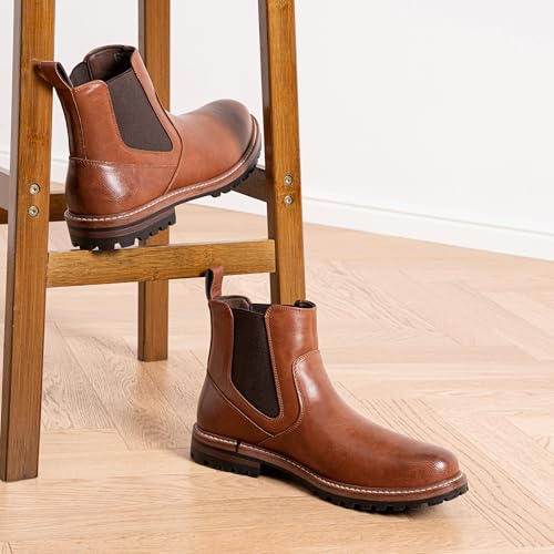 Jousen Chelsea Boots Casual Slip On Ankle Waterproof Mens Boots(AMY8406 brown 11.5)4
