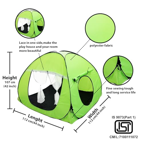 Image of Foldable Play Tent House Big Size l Pop-Up Indoor & Outdoor Playhouse for Girls Boys | Multi Purpose Tent House for Kids Boys 3 to 10 Years with Fun Patterns Easy Setup & Portable (Green)