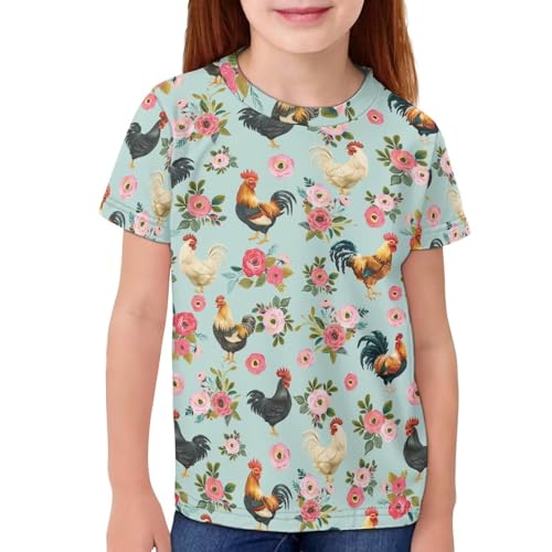 BIGCARJOB Flower Chicken Tee Shirts for Little Girls 11-12 Age,Kids Toddle Athletic Tops Shorts Sleeve Tee Shirt for Little Girls Toddle Crewneck Shirts