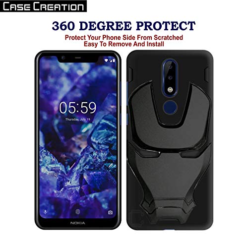 Image of COVERLY Official 3D Touch Feel Trending Marvel Avengers Logo Mask Soft Rugged Grip Silicone Iron Man Super Power Cartoon Movie Engraved Silicone Matte Back Cover for Nokia 5.1 Plus -Black