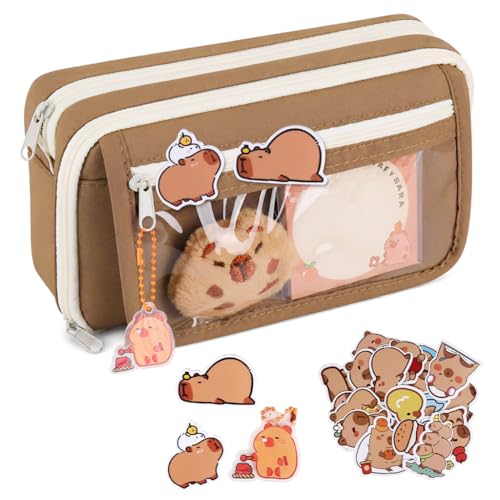 Image of ZIBUYU Cute Pencil Pouch for School Girls, Capybara Theme Stationery Organizer with Plush Accessories, Stickers, Memo Pads, Aesthetic Pencil Case for School Teens Kids Gift