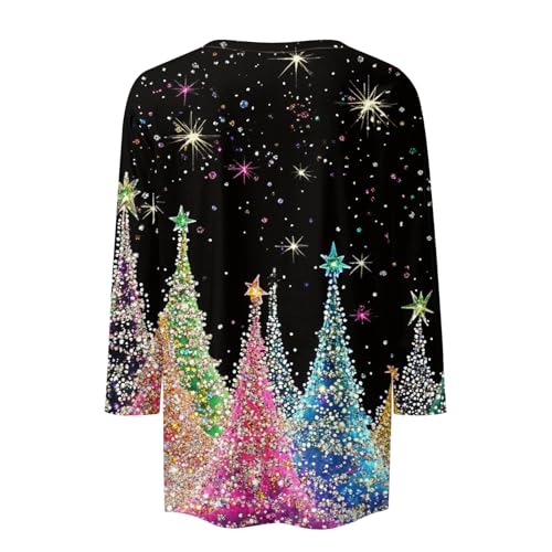 Image of Women Christmas Shirt 3 /4 Length Sleeve Henley Tops Xmas Outfits