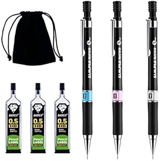 6 PCS Mechanical Pencil Set, 3 PCS HB Mechanical Pencils 0.5mm, 3 Cases Pencil Lead Refills 0.5 with Black Velvet Bag Automatic Pencil Set for Writing, Drawing, Signature