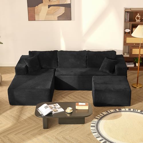 Litbird Canapé d’Angle modulable en U 272 cm avec Fonction lit,Set of canapé Convertible Oversize sans Cadre avec méridienne Gauche et Ottoman, Assise...