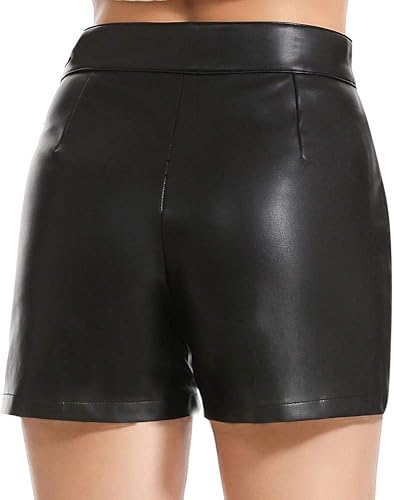 Miniatura 3 de Everbellus - Pantalones cortos de piel sintética de cintura alta para mujer