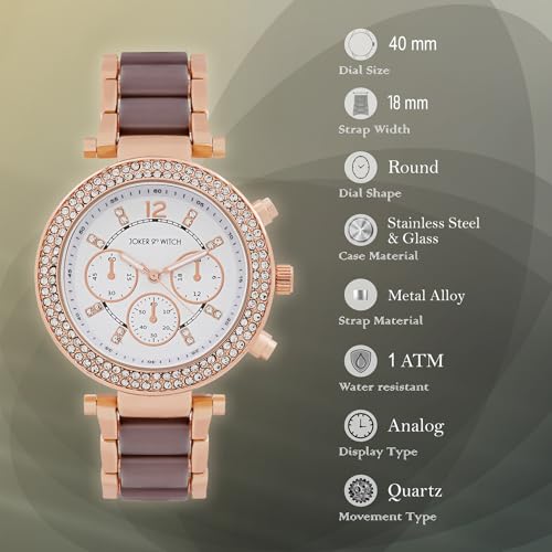Image of Joker & Witch Suzanne Rosegold and Taupe Ceramic Metallic Strap Watch for Women