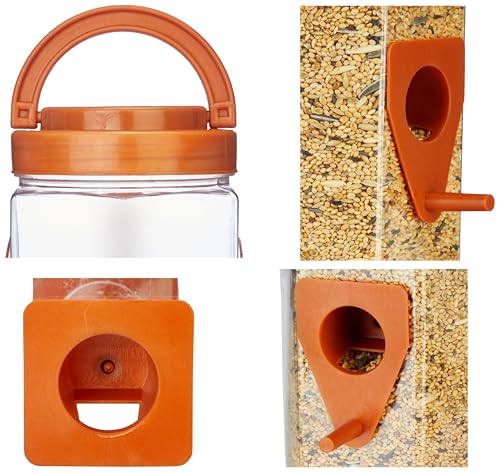 Image of Amazon Basics Hanging Bird Feeder | 500 g Capacity (Set of 2) | Multiple Feeding Ports | Weather-Resistant Food-Grade Plastic | Brown