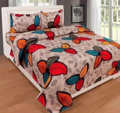 CLICKCART Glace Cotton Prime Collection Ultrasoft Skin Friendly Printed Flat Double Bedsheet with 2 Pillow Covers (90 x 90 Inch) - Multi Leaf Gold1 (B0D8JH2WK5) Amazon Price History, Amazon Price Tracker