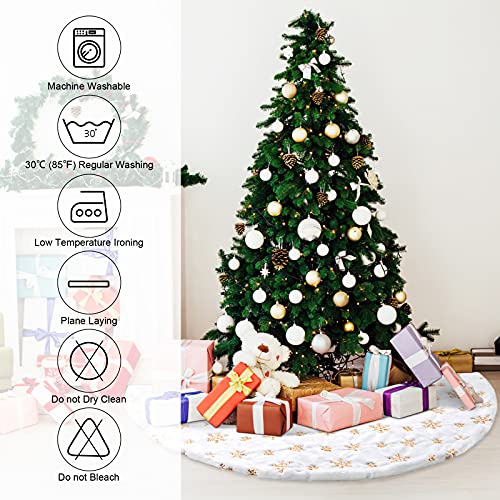 Coolwufan 48 Inches Christmas Tree Skirt For Xmas Tree Holiday Party Decoration White Plush Gold Sequin Snowflake (Gold) #TOP5