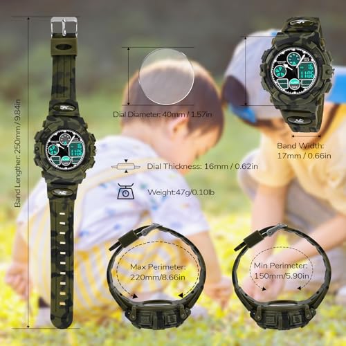 Image of Dayllon Boys Watch,Kids Watch for 5-15 Year Old Boys,Digital Sport Outdoor Multi Function Waterproof with LED Alarm Calendar Analog Watch for Kids Gifts