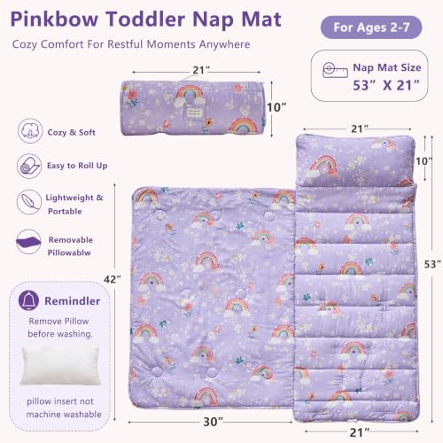 Image of Toddler Nap Mat with Removable Pillow,Ultra Soft Slumber Bags for Girls,Kids Sleeping Bags with Roll Up Design, Perfect for Preschool,Daycare,Kindergarten