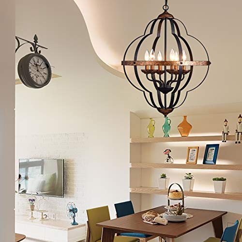 Tzoe Orb 6-Light Chandelier,Rustic Vintage Metal Chandelier,Black＆Copper,Foyer Chandelier，Adjustable Height,Dining Light,Bedroom Lights,Living Room Lighting,Kichlen Chandelier Ul Listed #TOP4