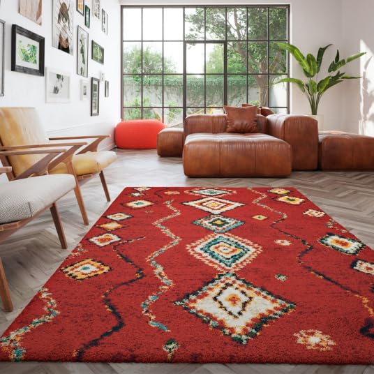 Decoweb Tapis Motif berbère - Azilal - Rouge - 160 x 230 cm