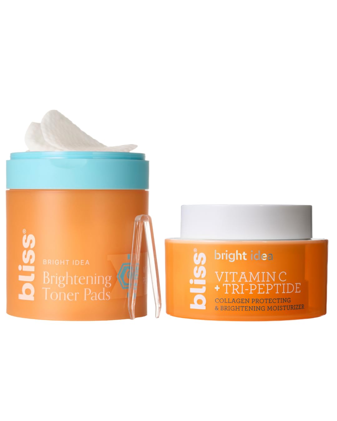 Bliss Bright Idea Vitamin C Toner Pads & Vitamin C + Tri-Peptide Brightening Serum Duo– Antioxidant Skincare Bundle for Radiant Skin – Targets Dark Spots, Uneven Texture, and Dullness – Clean, Vegan,
