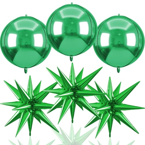 Image of 6pcs 22 inch Green Star Balloons and Green 4D Large Foil Balloons, Foil Star Balloon 4D Aluminum Balloon For Birthday Baby Shower Party Wedding Christmas Graduation Anniversary Bridal Shower Decor