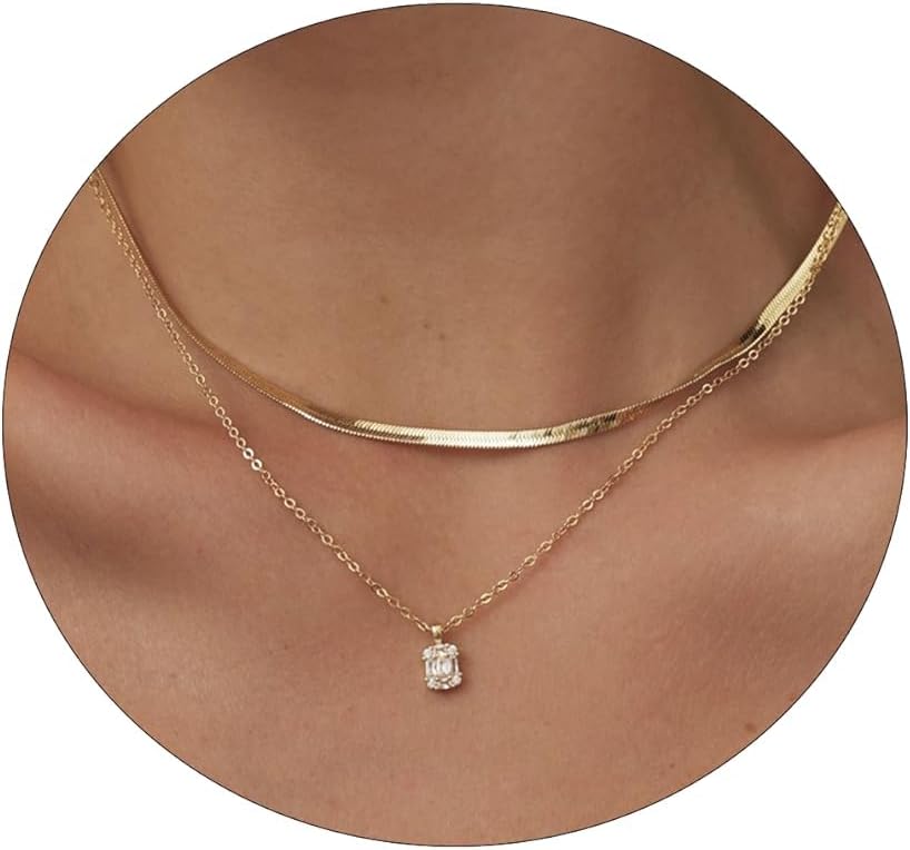 LEXODYCZ Diamond Necklaces for Women Dainty Gold Necklace Layered CZ Necklace 14k Gold Plated Simple Gold Diamond Choker Necklaces for Women Trendy Jewelry