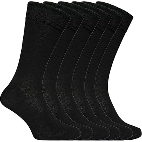 ZRWASKA® Bamboo Socks Mens Wide Elastic Diabetic Socks For Men Anti Bacterial Soft Grip Sock Loose Top Size UK 6-11 (6 Pairs BLACK) Cover